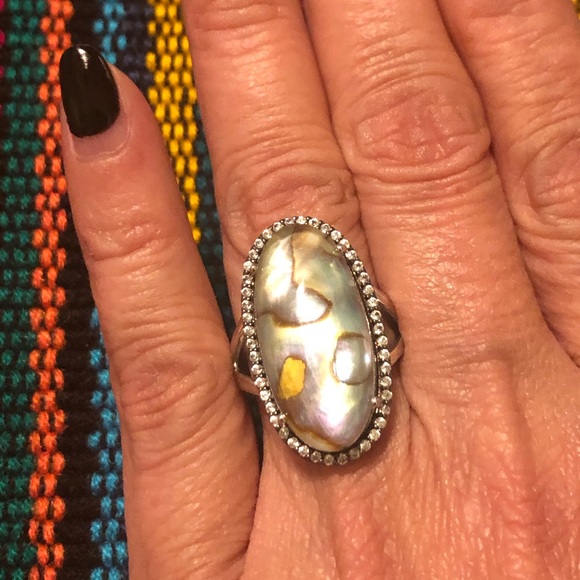 Graziela Gems Abalone Doublet & White Zircon Ring - Picture 1 of 6